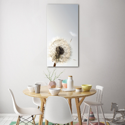 Cuadro de cristal moderno efecto brillo vertical Diente de león