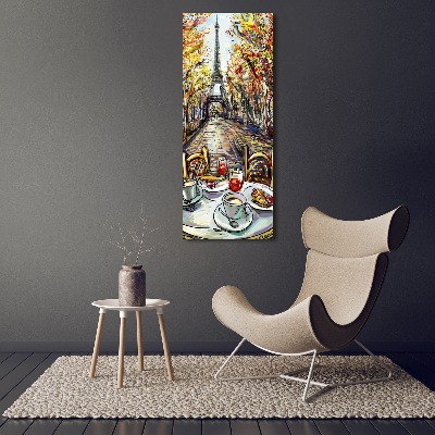 Cuadro decorativo en cristal con canto pulido vertical Desayuno en París