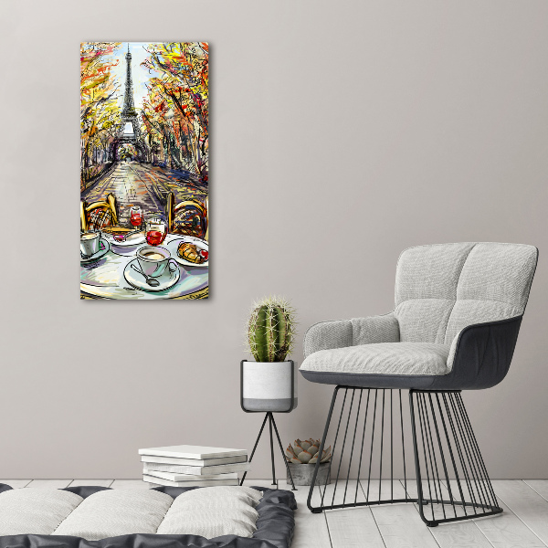 Cuadro decorativo en cristal con canto pulido vertical Desayuno en París