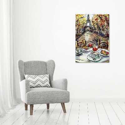 Cuadro decorativo en cristal con canto pulido vertical Desayuno en París