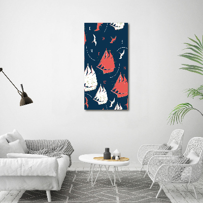 Cuadro decorativo en cristal con canto pulido vertical Barcos aves marinas