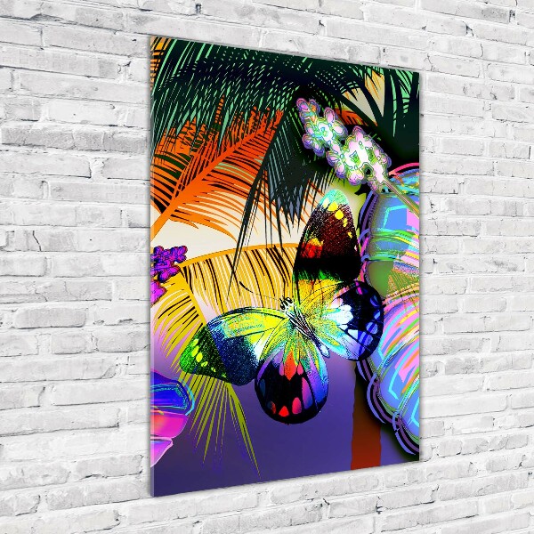 Fotocuadro de cristal elegante para hogar vertical flores de colores