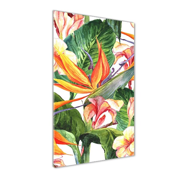 Cuadro decorativo en cristal con canto pulido vertical Patrón hawaiano