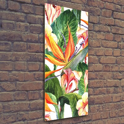 Cuadro decorativo en cristal con canto pulido vertical Patrón hawaiano