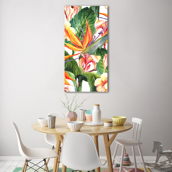 Cuadro decorativo en cristal con canto pulido vertical Patrón hawaiano