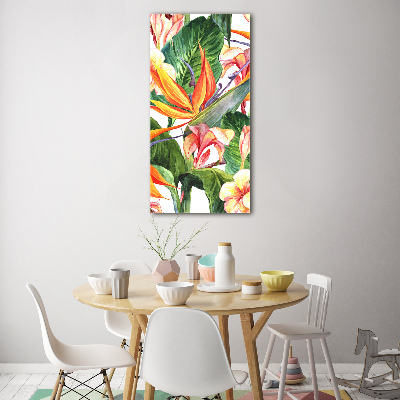 Cuadro decorativo en cristal con canto pulido vertical Patrón hawaiano