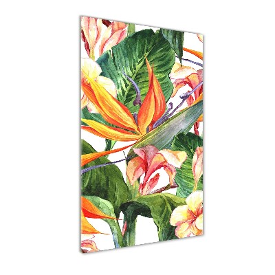 Cuadro decorativo en cristal con canto pulido vertical Patrón hawaiano