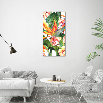 Cuadro decorativo en cristal con canto pulido vertical Patrón hawaiano