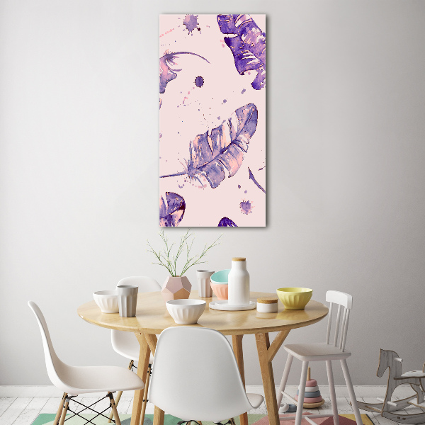 Fotocuadro de cristal elegante para hogar vertical plumas