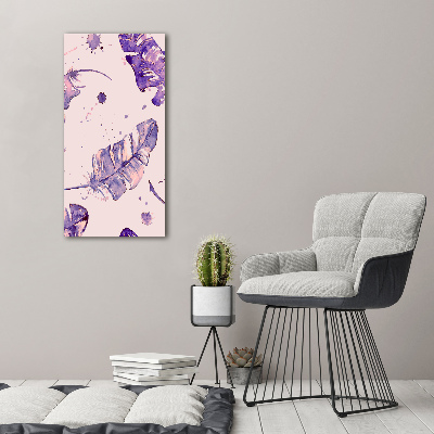Fotocuadro de cristal elegante para hogar vertical plumas