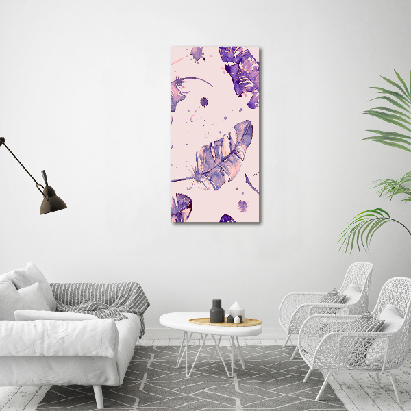 Fotocuadro de cristal elegante para hogar vertical plumas