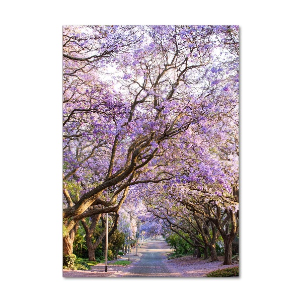 Cuadro decorativo en cristal con canto pulido vertical Camino de Jacaranda