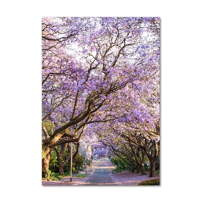 Cuadro decorativo en cristal con canto pulido vertical Camino de Jacaranda