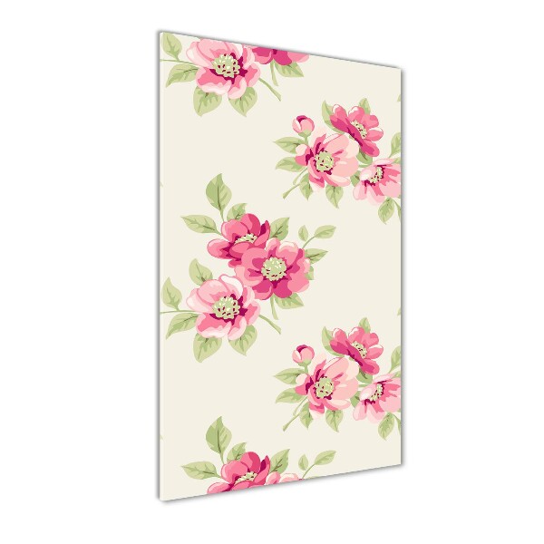 Cuadro de vidrio templado 4mm para pared vertical flores rosas