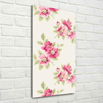 Cuadro de vidrio templado 4mm para pared vertical flores rosas