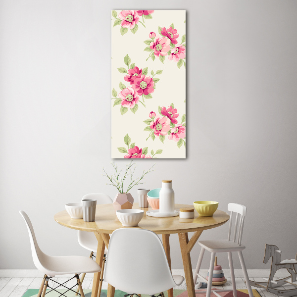 Cuadro de vidrio templado 4mm para pared vertical flores rosas