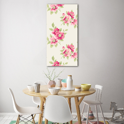 Cuadro de vidrio templado 4mm para pared vertical flores rosas