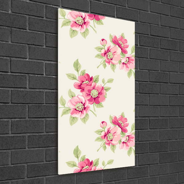 Cuadro de vidrio templado 4mm para pared vertical flores rosas