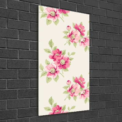 Cuadro de vidrio templado 4mm para pared vertical flores rosas