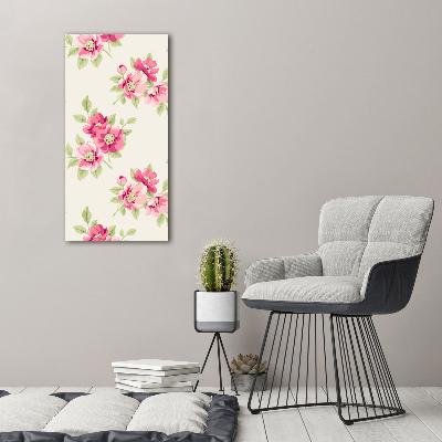 Cuadro de vidrio templado 4mm para pared vertical flores rosas
