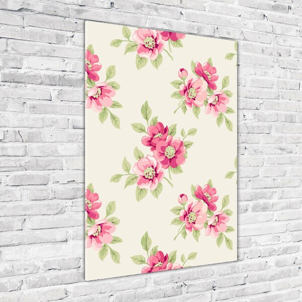 Cuadro de vidrio templado 4mm para pared vertical flores rosas