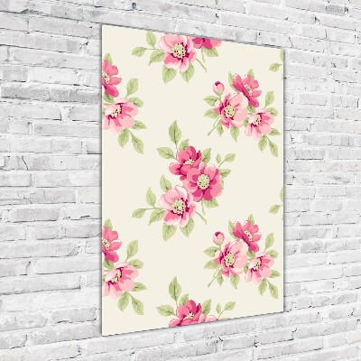 Cuadro de vidrio templado 4mm para pared vertical flores rosas