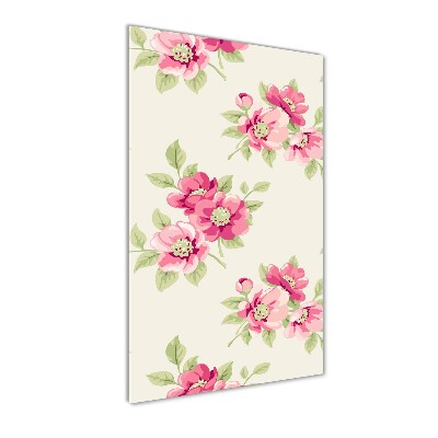 Cuadro de vidrio templado 4mm para pared vertical flores rosas