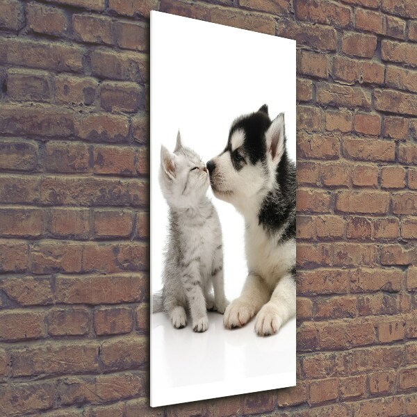 Cuadro decorativo en cristal con canto pulido vertical Perro y gato