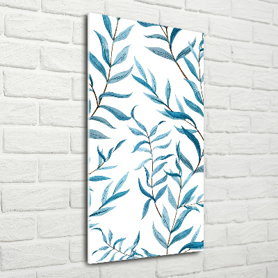 Cuadro decorativo en cristal con canto pulido vertical Hojas