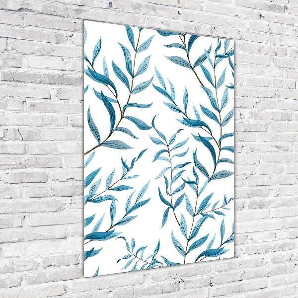 Cuadro decorativo en cristal con canto pulido vertical Hojas