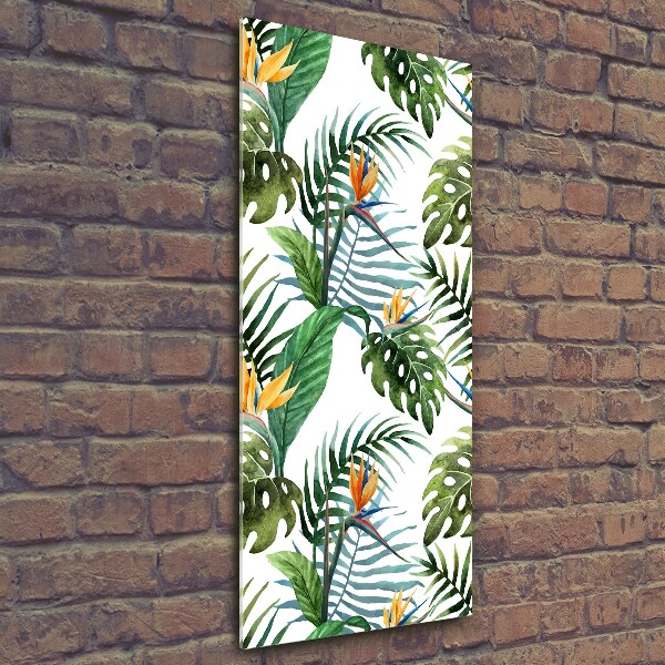 Cuadro de vidrio templado 4mm para pared vertical hojas tropicales