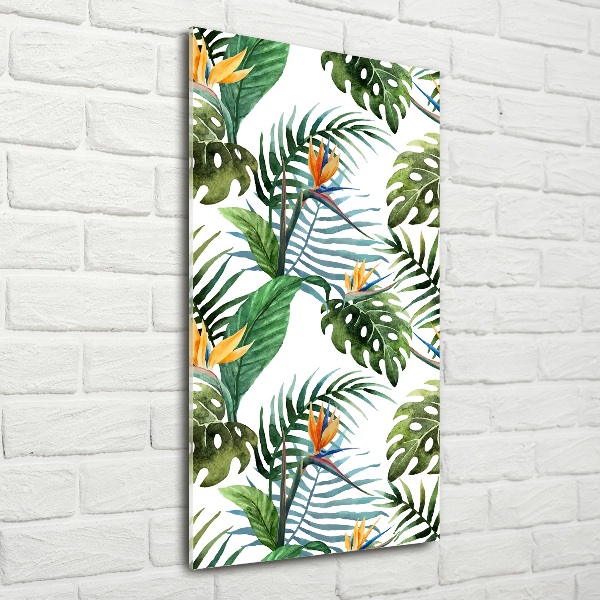 Cuadro de vidrio templado 4mm para pared vertical hojas tropicales