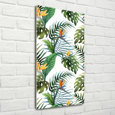 Cuadro de vidrio templado 4mm para pared vertical hojas tropicales