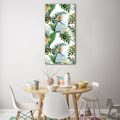 Cuadro de vidrio templado 4mm para pared vertical hojas tropicales