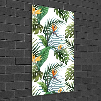 Cuadro de vidrio templado 4mm para pared vertical hojas tropicales