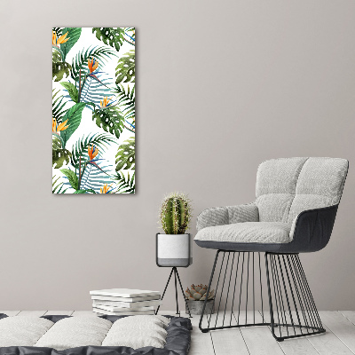 Cuadro de vidrio templado 4mm para pared vertical hojas tropicales