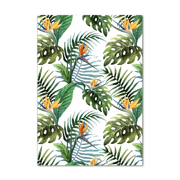 Cuadro de vidrio templado 4mm para pared vertical hojas tropicales