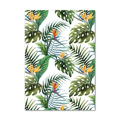 Cuadro de vidrio templado 4mm para pared vertical hojas tropicales