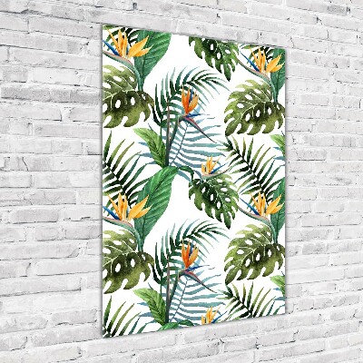 Cuadro de vidrio templado 4mm para pared vertical hojas tropicales