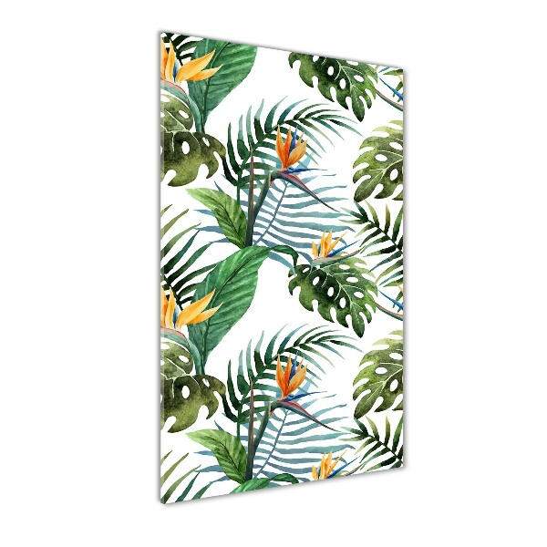 Cuadro de vidrio templado 4mm para pared vertical hojas tropicales