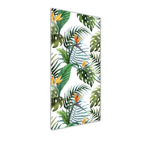Cuadro de vidrio templado 4mm para pared vertical hojas tropicales