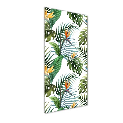 Cuadro de vidrio templado 4mm para pared vertical hojas tropicales