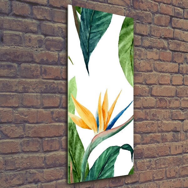 Cuadro de cristal moderno efecto brillo vertical Strelitzia reginae