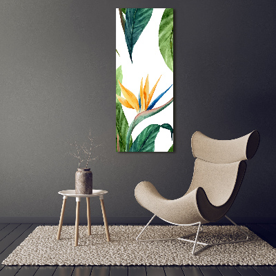 Cuadro de cristal moderno efecto brillo vertical Strelitzia reginae