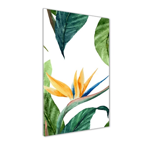 Cuadro de cristal moderno efecto brillo vertical Strelitzia reginae