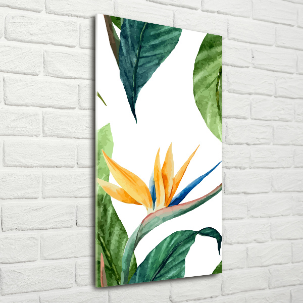 Cuadro de cristal moderno efecto brillo vertical Strelitzia reginae