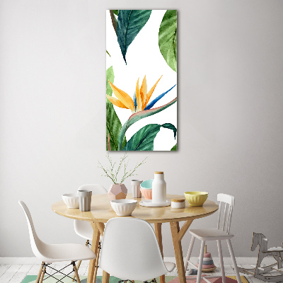 Cuadro de cristal moderno efecto brillo vertical Strelitzia reginae