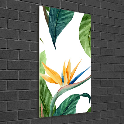 Cuadro de cristal moderno efecto brillo vertical Strelitzia reginae
