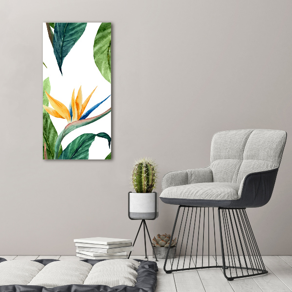 Cuadro de cristal moderno efecto brillo vertical Strelitzia reginae