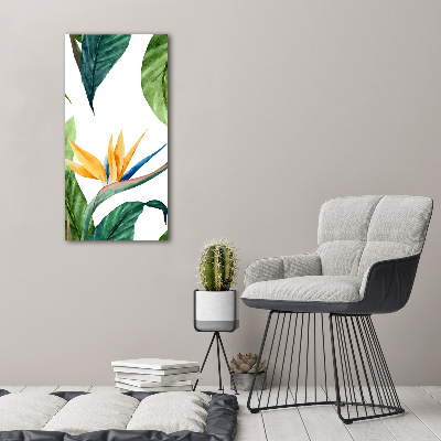 Cuadro de cristal moderno efecto brillo vertical Strelitzia reginae